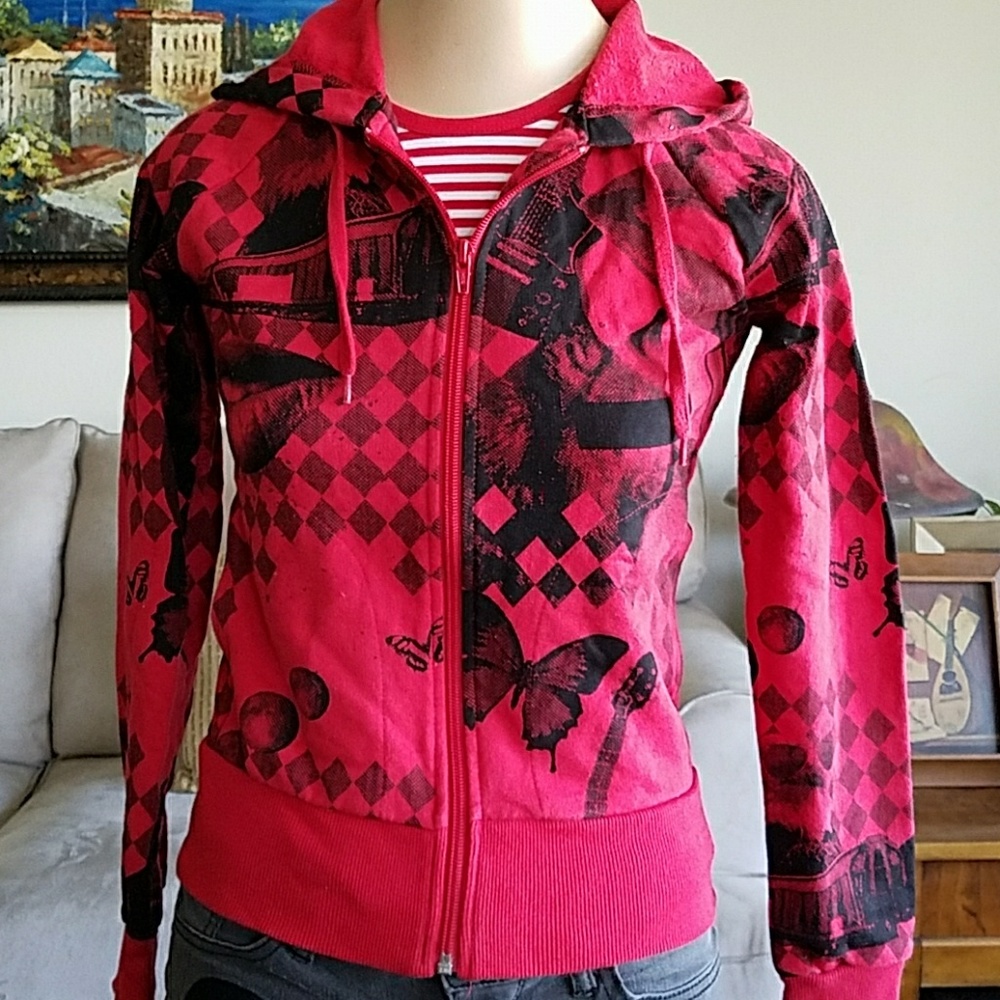 H&M RED HOODIE W/ BUTTERFLIES